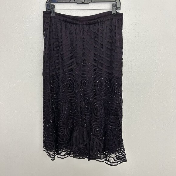 VTG Purple Handmade Silk Crochet Battenburg  Sheer Lace Overlay Midi Skirt Sz 1X - Picture 6 of 9